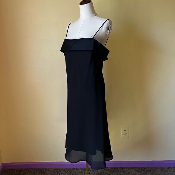 Vintage 90s Niki Livas Black Chiffon Slip Dress Satin Bust LBD L XL Formal - Picture 8 of 8